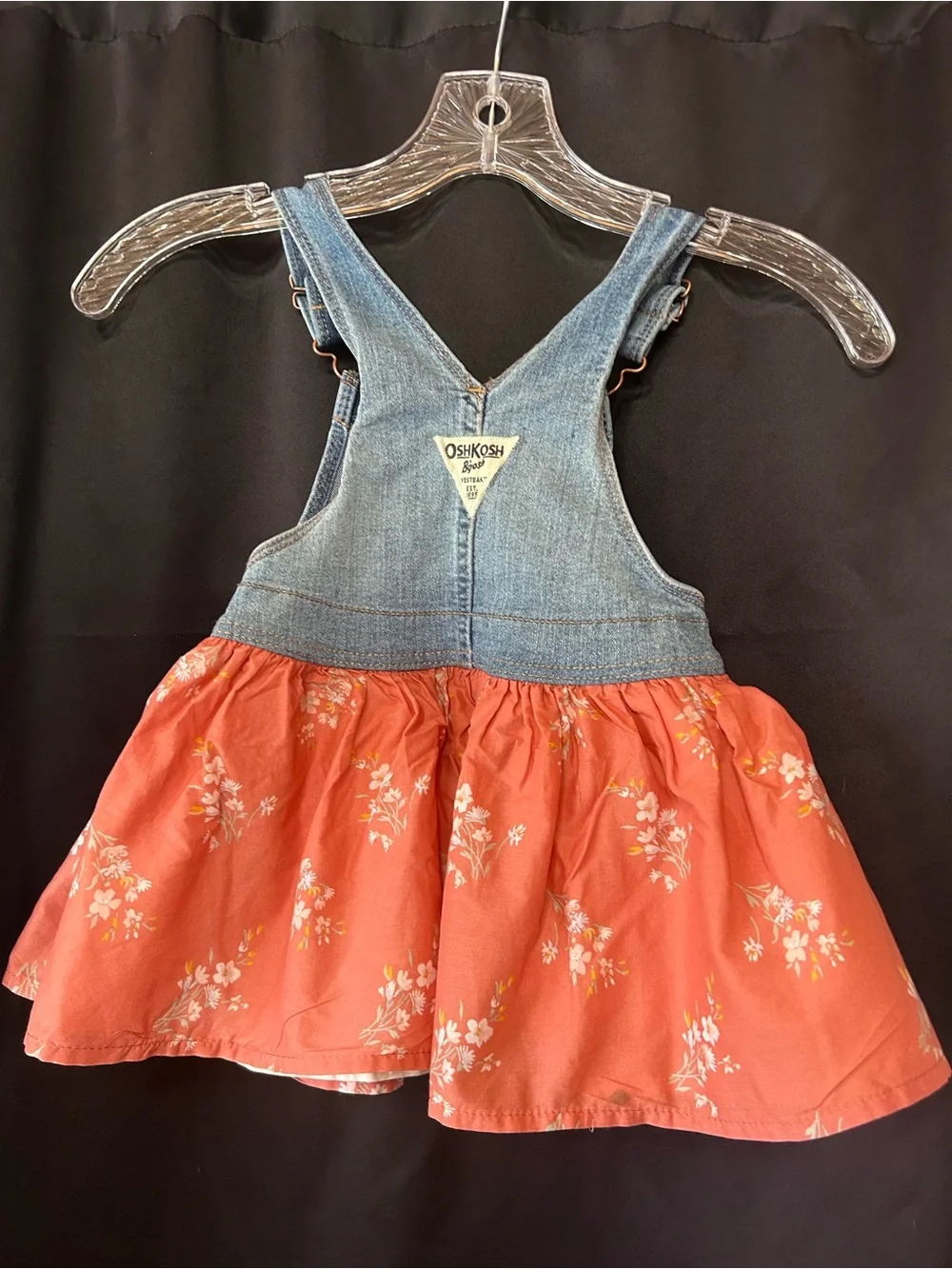 OshKosh B'gosh Denim Overall Dress with Rust Floral Skirt